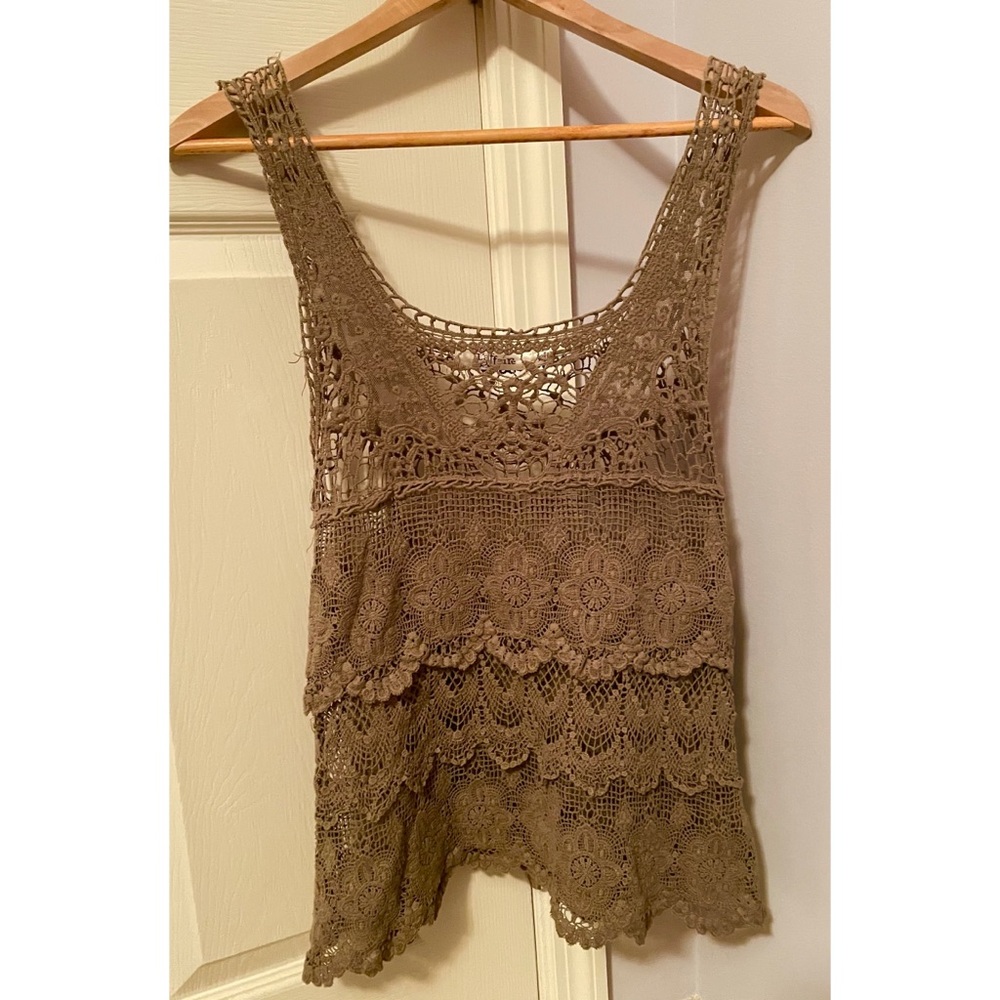 Anthropologie Army green lace tank top, XS